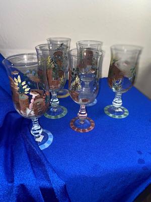 LOVELY HAND PAINTED GOBLETS A PRETTY CANDLE HOUSE AND MORE!