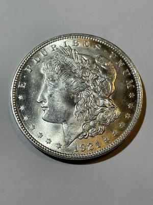 1921-P UNCIRCULATED/MS62-63 CONDITION MORGAN SILVER DOLLAR AS PIC'D COIN #4.