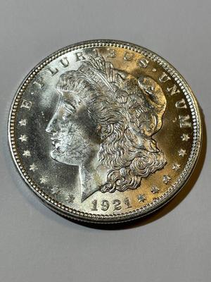 1921-P UNCIRCULATED/MS62-63 CONDITION MORGAN SILVER DOLLAR AS PIC'D COIN #5.