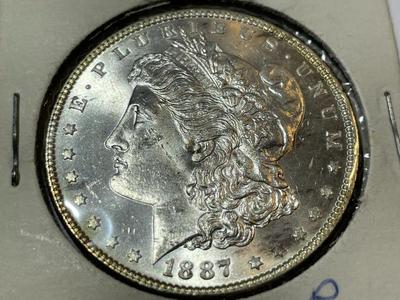1887-P UNCIRCULATED/MS63 CONDITION MORGAN SILVER DOLLAR AS PIC'D COIN #9.