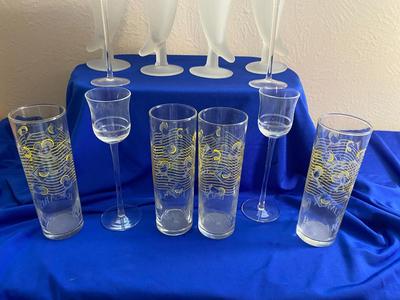 FROSTED COCKTAIL GLASSES AND COLLECTIBLE BACARDI LIMON GLASSES