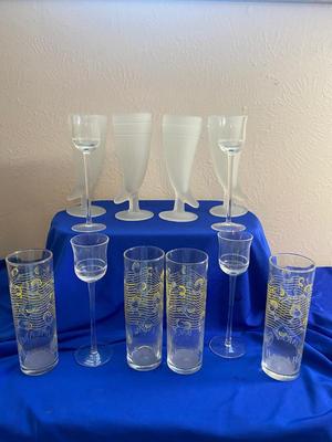 FROSTED COCKTAIL GLASSES AND COLLECTIBLE BACARDI LIMON GLASSES