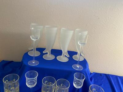 FROSTED COCKTAIL GLASSES AND COLLECTIBLE BACARDI LIMON GLASSES