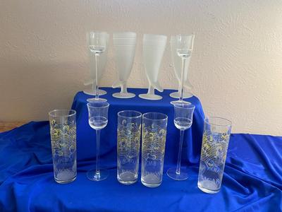 FROSTED COCKTAIL GLASSES AND COLLECTIBLE BACARDI LIMON GLASSES