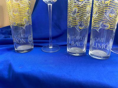 FROSTED COCKTAIL GLASSES AND COLLECTIBLE BACARDI LIMON GLASSES