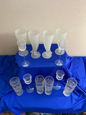 FROSTED COCKTAIL GLASSES AND COLLECTIBLE BACARDI LIMON GLASSES