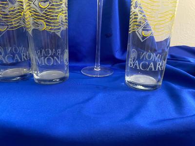 FROSTED COCKTAIL GLASSES AND COLLECTIBLE BACARDI LIMON GLASSES