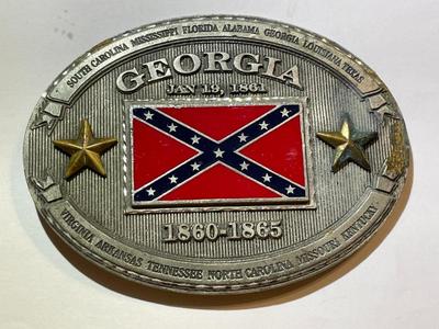 Vintage Mid-Century Modern GEORGIA Commemoration of the Civil War Huge Belt Buckle Preowned with Some Porosity as Pic'd.