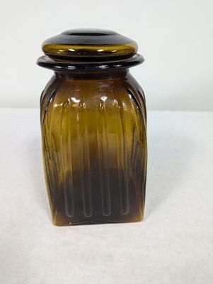 Vintage Large Ribbed Amber Glass Canister