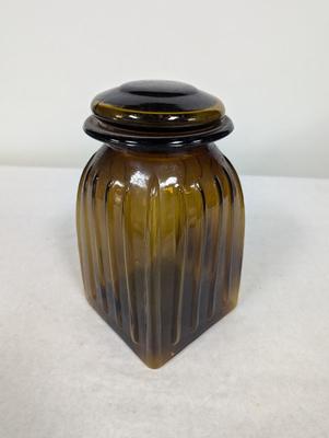 Vintage Large Ribbed Amber Glass Canister