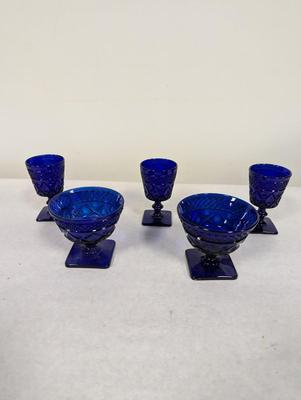 Ritz Blue Cobalt Waffer Stem Cape Cod Pattern Glasses