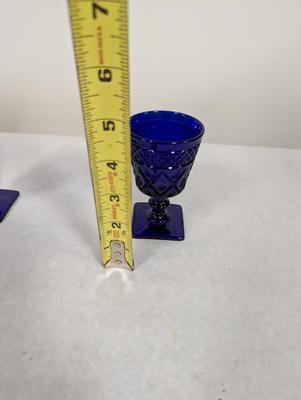 Ritz Blue Cobalt Waffer Stem Cape Cod Pattern Glasses