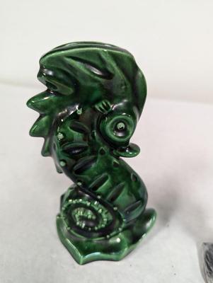 Green Glazed Pottery Seahorse Design Vase