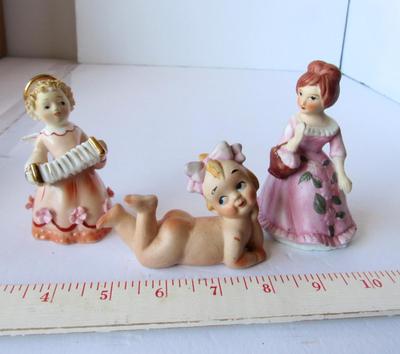 3 Vintage Figurines: Angel, Baby, Lady