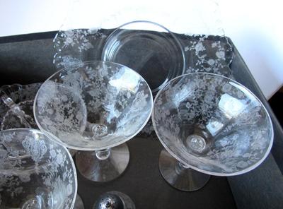 Lot of 1940-50's Etched Glass: Cambridge Diane, Rosepoint and Others