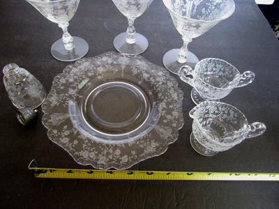 Lot of 1940-50's Etched Glass: Cambridge Diane, Rosepoint and Others