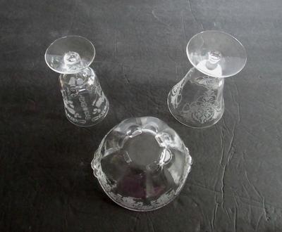 Lot of 1940-50's Etched Glass: Cambridge Diane, Rosepoint and Others