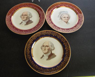 3 Antique Fine China Portrait Plates: George and Martha Washington