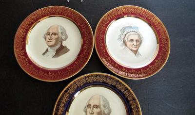 3 Antique Fine China Portrait Plates: George and Martha Washington
