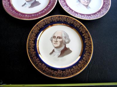 3 Antique Fine China Portrait Plates: George and Martha Washington