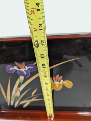 Vintage Black & Red Lacquer Irises Tray Made In Japan