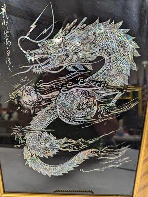Hand Made Mother Of Pearl Made In Korea Framed Dragon
