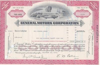 Hand Signed Harley Davidson Stock Cert. & 2 GM Certs.