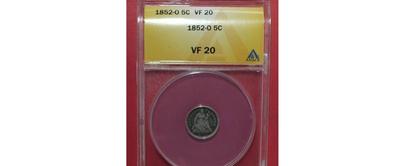 1852 HALF DIME .05 Cent VERY FINE VF 20 BY ANACS