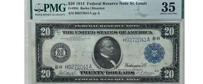 USA 1914 20 Dollar Federal Reserve Note St. Louis FR#994 PMG 35 Banknote