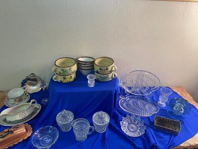 AN ARRAY OF DIFFERENT ITEMS, GLASSWARE, CHINA, COPPER, AND MORE!