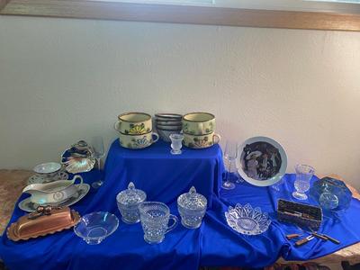AN ARRAY OF DIFFERENT ITEMS, GLASSWARE, CHINA, COPPER, AND MORE!