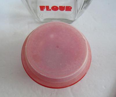 Vintage Glass Flour Canister With Red Trim