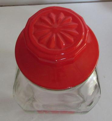 Vintage Glass Flour Canister With Red Trim