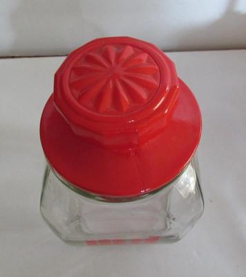 Vintage Glass Sugar Canister With Red Trim
