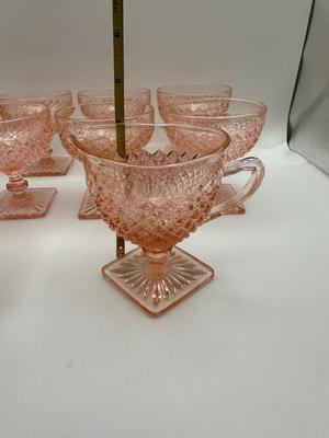 Vintage Pink Depression Glasses, Creamer & Sugar (Diamond Pattern)