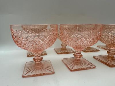 Vintage Pink Depression Glasses, Creamer & Sugar (Diamond Pattern)