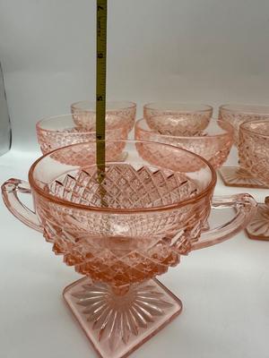Vintage Pink Depression Glasses, Creamer & Sugar (Diamond Pattern)