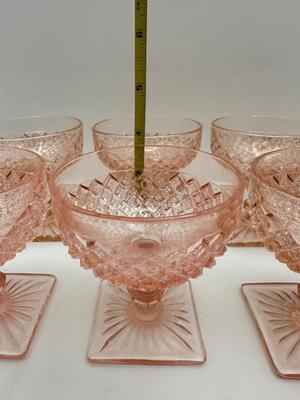 Vintage Pink Depression Glasses, Creamer & Sugar (Diamond Pattern)