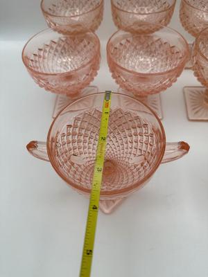 Vintage Pink Depression Glasses, Creamer & Sugar (Diamond Pattern)