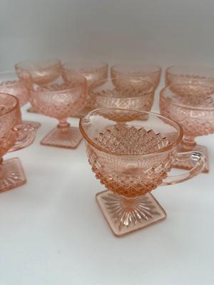 Vintage Pink Depression Glasses, Creamer & Sugar (Diamond Pattern)