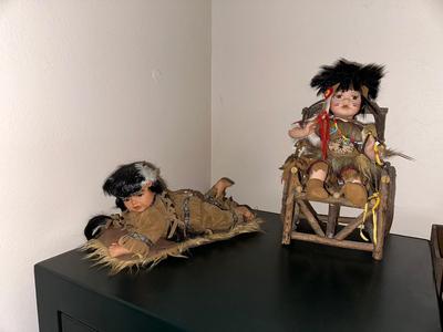 2 PORCELAIN NATIVE AMERICAN DOLLS