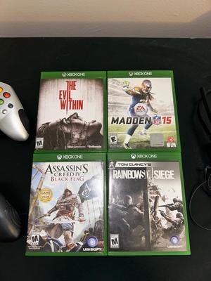 4 XBOX ONE GAMES, 2 WIRELESS REMOTES AND HEADPHONES
