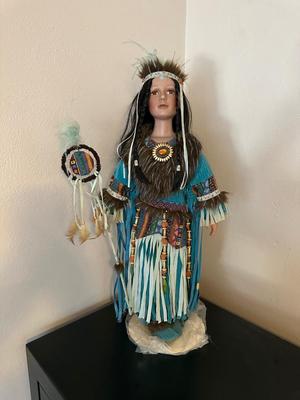 31" PORCELAIN NATIVE AMERICAN DOLL