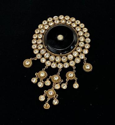 Vintage black and crystal brooch