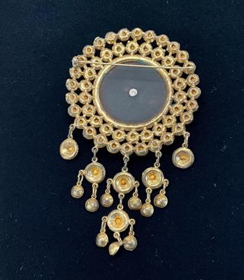 Vintage black and crystal brooch