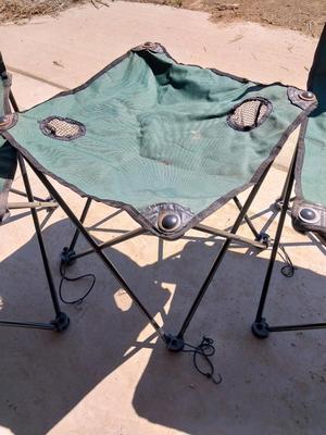 TWO FOLDING CAMPING CHAIRS AND TABLE