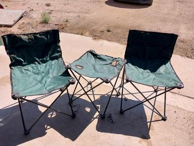 TWO FOLDING CAMPING CHAIRS AND TABLE