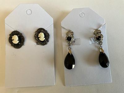 Antique Black with White Cameo CE, Black Onyx w/crystal Drop CE