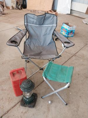 COLEMAN CAMPING CHAIR & STOOL- COLEMAN LANTERN IN CARRY CASE