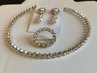 Beautiful set of Crystal PE, Brooch, Choker NK